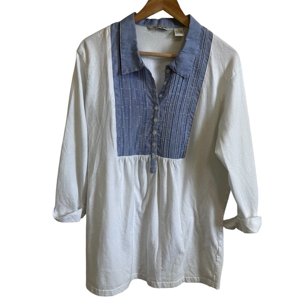 Orvis‎ women’s blouse large white blue